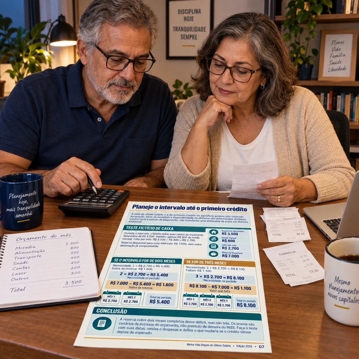 Casal organizando o orçamento para a transição de renda